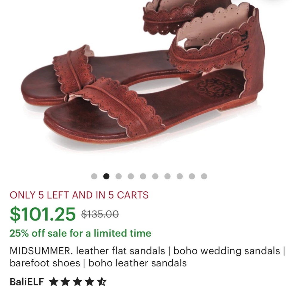 Midsummer flat leather sandals from Etsy. Very comfortable, beautiful leather.